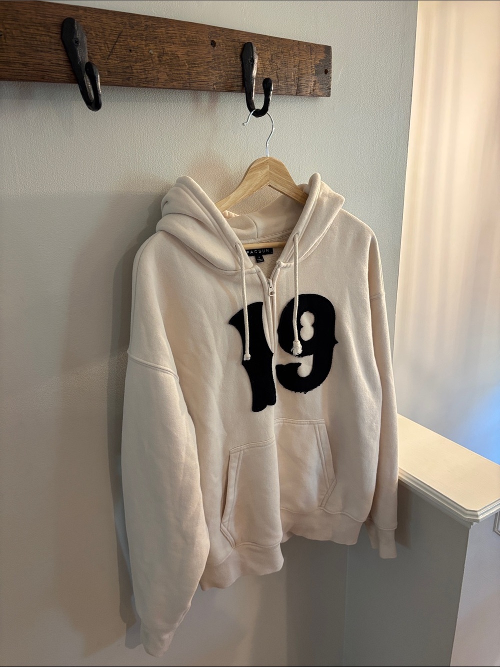 PacSun Cream Zip-Up Hoodie with Black '19' Graphic